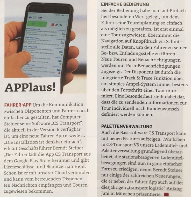 APPlaus für CS-Transport V6 - Unsere APP im StraGü